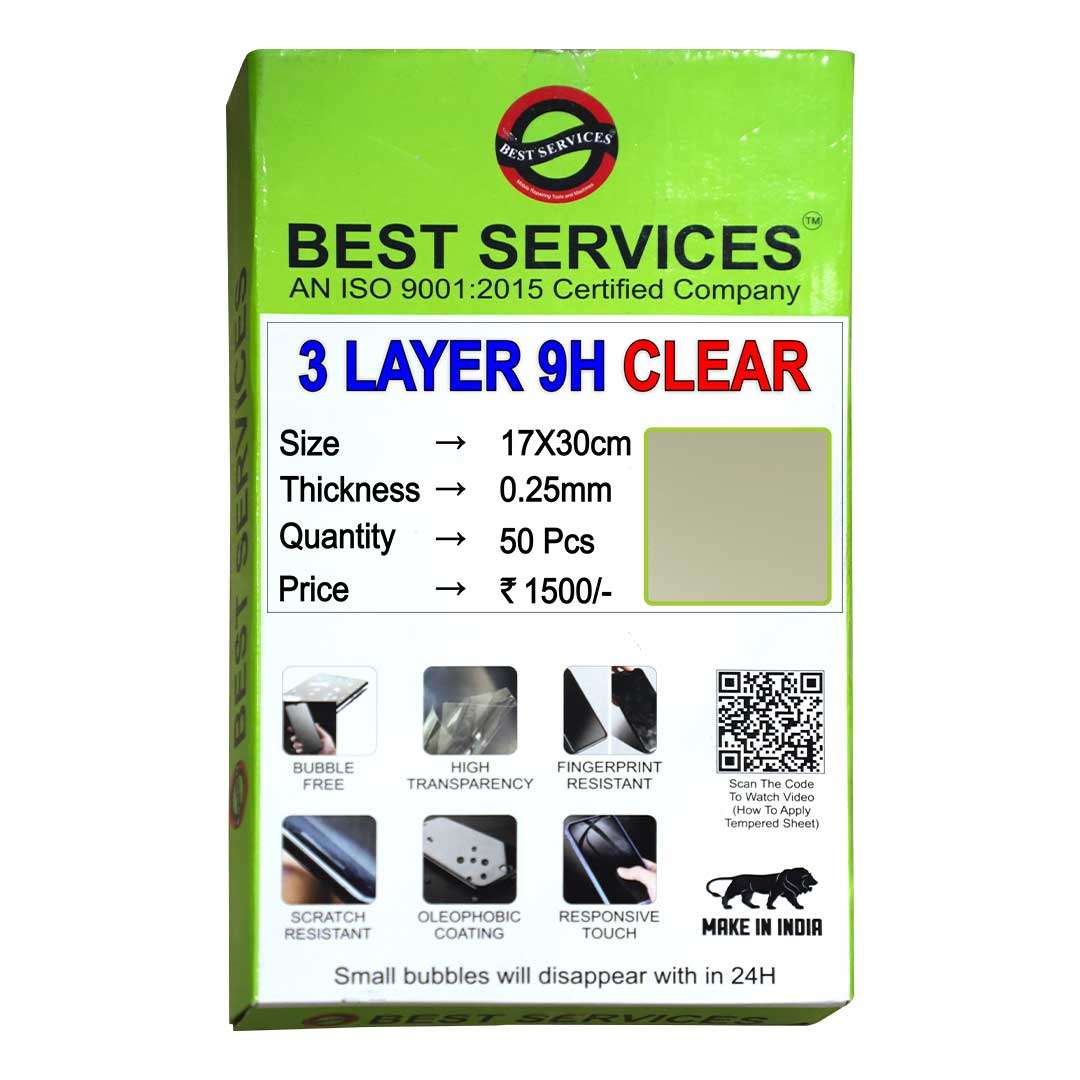 3 layer 9h clear tempered sheet (17*30cm) (pack of 50) 3 layer 9h clear tempered sheet (17*30cm) (pack of 50)